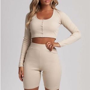 Meshki Popper Front Long Sleeve Crop Top